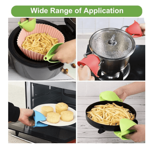 2 Pairs Silicone Pot Holders, Heat Resistant Rubber Oven Mitts, Mini Oven Gloves for Kitchen Cooking & Baking(Red and Blue) - Image 2